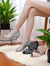 economico Scarpe per balli latini-scarpe da ballo da donna con punta aperta, strass e tacco basso color carne - calzature professionali per feste da ballo Gatsby
