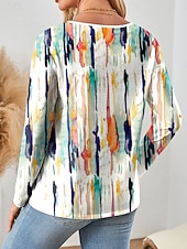 economico Maglietta Arte &amp; Design-Per donna Maglietta Taglio Stampato Ombre Grafico Vintage Elegante Classico Manica Lunga Scollo a V Top Regolari Quotidiano Blu Rosa Arancione Primavera Autunno