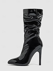 levne Slouch Boots-Dámské červené lakované kotníkové boty na jehlovém podpatku z umělé kůže se zapínáním na zip - stylová obuv na podpatku pro každodenní nošení, do nočních klubů i na diskotéku