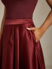 levne Maxi sukně-Dámské Sukně Elegantní Vinobraní Módní Maxi Středně vysoký pas Sukně Nabírané šaty Plisé Kapsy Lehce elastické Nový Rok Párty večerní šaty Vínově rudá Jaro Hedvábí jako satén