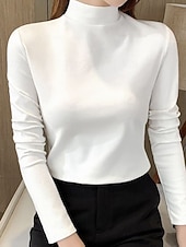 Damskie Bluzka Kwiaty Elegancki Podstawowy Codzienny Długi rękaw Wysoki Zwykłe topy Codzienny Czarny Biały Żółty Rumiany róż Brązowy Jesień Zima tanie gładka koszulka-Damskie Bluzka Kwiaty Elegancki Podstawowy Codzienny Długi rękaw Wysoki Zwykłe topy Codzienny Czarny Biały Żółty Rumiany róż Brązowy Jesień Zima