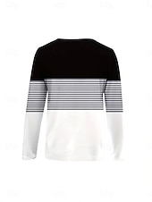 preiswerte Streifen- und geometrisches T-Shirt-Damen T Shirt Reißverschluss Druck Grafik Geometrisch Gestreift Elegant Vintage Stilvoll Langarm Rundhals Einkerbiger Ausschnitt Normale Oberteile Täglich Wochenende Schwarz und weiss Frühling Herbst