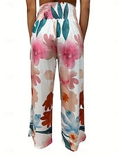economico gamba larga e vita alta-Per donna Pantaloni in cotone e lino Gamba larga Chinos Vacanza Moda Casual Lunghezza intera Vita Alta Floreale Tasca Fascia Elastica Stampato Comodo Morbido Confortevole Micro-elastico All&#039;aperto