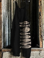 abordables Combinaison Animaux-Femmes Combinaison Vacances ancien Style Ethnique Longueur complète Taille Moyenne Animal Poisson Respirabilité Léger Doux Non Elastique Décontracté Occasionnel Quotidien Noir Blanche bleu marine