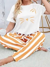 Per donna Attivo Blusa Set di Pantaloni Manica Corta Girocollo Gatto A righe Stampato Vacanza Casual Quotidiano Nero Giallo Rosa Autunno Vestibilità regolare economico Abiti da donna con camicetta-Per donna Attivo Blusa Set di Pantaloni Manica Corta Girocollo Gatto A righe Stampato Vacanza Casual Quotidiano Nero Giallo Rosa Autunno Vestibilità regolare