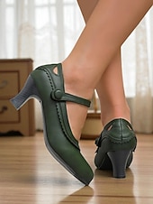 cheap 1950s-Women&#039;s Vintage Green Mary Jane Heels - 1950s-Style Round Toe Shoes with Scallop Details for Fall Work Looks,Daily Outfits and Vintage-Inspired Gatherings