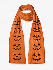 ieftine Accesorii de Halloween-Eșarfă imprimată de Halloween pentru femei – șal lung și confortabil cu modele de fantome, jack-o&#039;-lantern și vrăjitoare, accesoriu moale și ușor de toamnă pentru petreceri costumate, Halloween, festivaluri și purtare zilnică