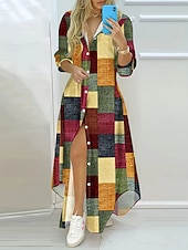ieftine Rochie Artă și Design-Pentru femei Rochie Maxi Rochii Tip Cămașă Rochie blazer Rochie teacă Vacanță Casual Petrecere Dată Fit regulat Grafic Geometric Manșon Lung Guler Cămașă Negru și Alb Negru Alb Galben Vară Primăvar