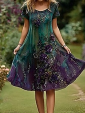 ieftine Rochii Boho-Pentru femei Rochii Midi Rochie casual Rochie de vară Modă În aer liber Petrecere Concediu Fit regulat Floare Manșon scurt Stil Nautic Trifoi Vară