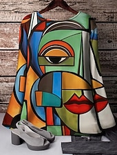 preiswerte Kunst &amp; Design T-Shirt-Damen T Shirt Druck Grafik Farbverläufe Abstrakt Mode Langarm Rundhalsausschnitt Normale Oberteile Täglich Ausgehen Wochenende Schwarz Rosa Grün Frühling Herbst