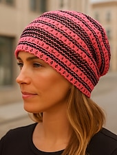 abordables Chapeaux pour femmes-Bonnet ample en tricot de dentelle pour femme – bonnet en polyester léger et respirant pour le printemps, l&#039;automne, les promenades en plein air et les tenues décontractées quotidiennes