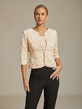 billige Jakker-Dame Dressy topper Elegant Daglig Stilfull Crew-hals Beige Høst Vinter