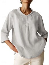 economico Camicie-Per donna Camicie di cotone e lino Semplice Quotidiano Moderno Manica 3/4 Colletto a Camicia Top Regolari Quotidiano Bottoni Nero Arancione Marrone Cachi Grigio Estate Primavera Autunno