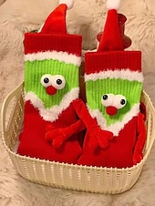 abordables Calcetines de mujer-Calcetines navideños divertidos de dibujos animados para mujer: cómodos calcetines cálidos de invierno estilo Papá Noel en rojo y verde para fiestas y regalos navideños.