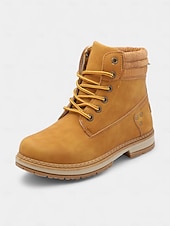 baratos Botas de combate-Botas femininas clássicas com cadarço – botas de trabalho duráveis estilo combate para outono, inverno e roupas casuais ao ar livre