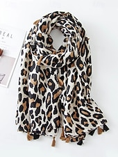 abordables Bufandas de mujer-Bufanda con borlas y estampado de leopardo para mujer: chal extragrande, suave y ligero con flecos, estilo bohemio chic para otoño/invierno, atuendos casuales, oficina, viajes y regalos.