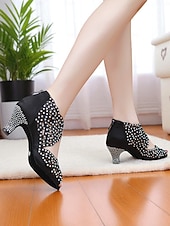 economico Scarpe per balli latini-scarpe da ballo da donna con punta aperta, strass e tacco basso color carne - calzature professionali per feste da ballo Gatsby