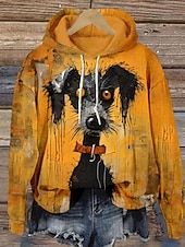 abordables Animaux Tops-Femmes Sweats à capuche Graphique Animal ancien Occasionnel manche longue À capuche Hauts Réguliers Rue Occasionnel Sortir Patchwork Imprimé Noir Jaune Bleu Orange Vert Printemps Automne Hiver