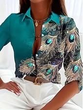 voordelige Vrouwen&#039;s Kunst &amp; Design Tops-Dames Overhemd Grafisch Abstract Elegant Dagelijks Zakelijk Lange mouw Overhemdkraag Normale tops Bruiloft gast Werk Dagelijks Afdrukken Rood blauw Paars Groen Lente Herfst Winter
