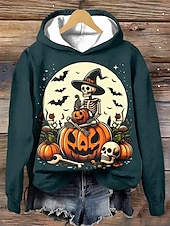 levne Halloween mikina a kapuce-Halloween dámská mikina s kapucí pulovr oversize dlouhý rukáv běžný grafický čarodějnice módní potisk kapucí běžné svrchní kusy pouliční každodenní nošení stahovací potisk černá bílá fialová oranžová