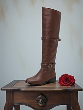 baratos Botas de montaria-Botas femininas conversíveis acima do joelho com cano dobrável, estilo casual retrô, design versátil para o dia a dia urbano