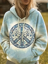 voordelige Boho Tops-Dames Trui met capuchon Sweatshirt Grafisch Regenboog Casual Boho Lange mouw Capuchon Normale tops Straat Dagelijks gebruik Afdrukken Voorvak Rood blauw Paars Oranje Lente Herfst Winter