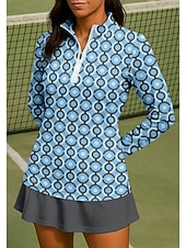 abordables Chemise pour femmes-Femmes Géométrique Pois Chemise T-shirt de sport T-shirt POLO Chemise de tennis manche longue Fermeture éclair Floral UPF50+ Résistant aux UV Haute élasticité Évacuation de l'Humidité Respirant