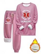 abordables Ensembles deux pièces-Femmes Élégant Chaud Mode Ensembles deux pièces Survêtement Ensembles de Pantalons manche longue Manche Évêque Col ras du cou Col rond Graphique Lettre Imprimé Extérieur Vacances Quotidien Noir Rose