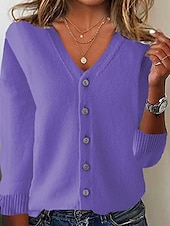 economico Cardigan e capispalla-Per donna Felpa Cardigan Moda Streetwear Quotidiano Tinta unica A Coste Scollo a V Lavorato a maglia Manica Lunga Top Regolari Maglia Ferie Uscire Weekend Nero Bianco Autunno Inverno