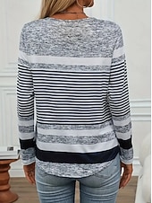 economico T-shirt a righe e geometrico-Per donna Maglietta Grafico Geometrico Vintage Elegante Classico Manica Lunga Girocollo Scollo a V Top Regolari Quotidiano Bottoni Stampato Asimmetrico Grigio Primavera Autunno