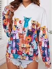 abordables Animaux Tops-Sweat à capuche pour femmes Pullover Sweatshirt Oversized à manches longues Casual Graphique Floral Chaud Actif Hauts à capuche Règuliers Street Dailywear Imprimé Blanc Printemps Automne Hiver