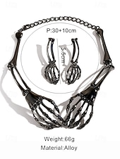 Χαμηλού Κόστους Αξεσουάρ Χαλοουίν-Σετ γυναικείων σκουλαρίκια κολιέ με σκελετό για το Halloween, σε γοτθικό πανκ στυλ, ιδανικό για πάρτι μεταμφιεσμένων και avant-garde κοστούμια