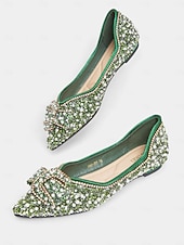 cheap Women's Flats-Women's Green Rhinestone Pearl Flats - Pointed Toe Slip-On Dress Shoes with Buckle Detail for Cocktail Parties &amp; Evening Events