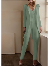 levne Dámské obleky-Dámské 3dílné obleky Svatební Svatební host Svatebnívečírek Stretch Crepe Elegantní Otevřená záda Dlouhý rukáv Po kotníky Vroubkované klopy