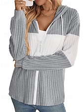 billiga Texturerade Huvtröjor &amp; Sweatshirts-Dam Vinterkappa Bekväm Andningsfunktion Dragkedja Stickad Mode Dagligen Färgblock Utomhus Ledigt Dagligen Dragkedja Normal Huva Normal Långärmad Ytterkläder Svart Rodnande Rosa Grön Vår Höst