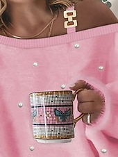 abordables Sweatshirts Flous-Femmes T-shirt Uni Occasionnel manche longue Une Épaule Hauts Réguliers Quotidien Sortir Week-end Blanche Rose Claire Été