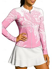 economico Camicia Donna-Per donna Paisley Maglietta sportiva Maglia da tennis Manica Lunga Cerniera Floreale UPF50+ Resistente ai Raggi UV Alta elasticità Traspirante Pallavolo Tennis Golf Collo alla coreana Collo con zip