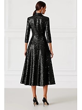 olcso Szmokingruhákkal-Szmoking ruha A-vonalú Előírásos Szatén Flitter Elegáns Szüret 3/4 ujjú rakott Midi Csúcs hajtóka Dupla soros