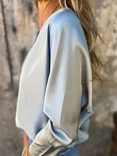 preiswerte Damen Einfache Oberteile-Damen Hemd Bluse Einfach Modern Lässig Langarm V Ausschnitt Normale Oberteile Täglich Ausgehen Schwarz Champagner Braun Aprikose Grau Herbst