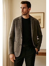 billiga Herrarnas Elite Ytterkläder-herr ullblandad kavaj jacka skola formell semester elegant klassisk vår höst ull polyester enfärgad fiskbensmönster termisk varm enkelknäppt tvåknapps kavaj kaffe grå