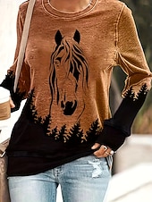 economico Animali Tops-Per donna Felpa Pullover Grafico Animale Casual Manica Lunga Girocollo Top Regolari Streetwear Casuale Ferie Stampato Bianco Rosa Blu Marrone Verde Primavera Autunno Inverno
