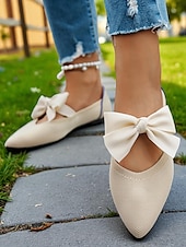 olcso Női lapos sarkú cipők-női sárga flyknit lapos talpú cipő masnival – légáteresztő, könnyű, hegyes orrú cipő mindennapi viseletre és piknikezésre