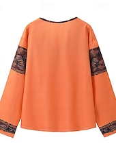 billige Boho topper-Dame Boho skjorte Bluse Blomsternål i krystall Moderne Bohem Langermet V-hals Vanlige topper Ferie Ut på byen Trykt mønster Svart Rød Oransje Mørkegrå Aprikos Sommer