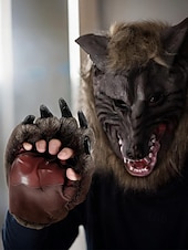 preiswerte Halloween-Zubehör-Werwolf-Krallenhandschuhe für Herren – Halloween-Handschuhe aus Kunstpelz und Leder mit spitzen Krallen, perfekt für Halloween-Kostüme und Partys