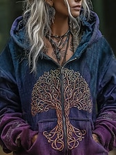 abordables Tops Boho-Sudadera con capucha boho vintage de impresión 3D para mujer sudadera con parches florales cierre de cremallera gráfica tribal moda casual de manga larga con capucha tops regulares uso diario bolsa