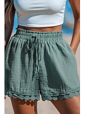ieftine Pantaloni scurți din denim-Pentru femei chinez Pantaloni Scurți Șic Stradă Stilul etnic De Bază Scurt Talie Înaltă Simplu Buzunar Curea elastică Confortabil Απαλό Comfortabil Micro-elastic În aer liber Vacanță Stradă Negru Alb