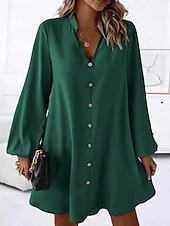 ieftine Rochie simplă-Pentru femei Rochie Mini Rochie casual Modă Clasic Modern În aer liber Vacanță Concediu Fit regulat Simplu Manșon Lung În V Negru Roșu-aprins Maro Trifoi Vară