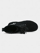 abordables Pour les femmes-Bottines gothiques à plateforme en daim noir pour femmes - Bottines à lacets et talons épais avec broderie squelette pour Halloween et cosplay d&#039;automne &amp;tenue de fête