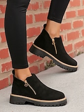 abordables Bottines-Bottines grises en similicuir pour femme – fermeture zippée latérale, semelle crantée antidérapante, style streetwear automne-hiver élégant