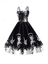 女性用スカルプリントミニドレス Aラインドレス カジュアル デイリー ホリデー レギュラーフィット スカル ノースリーブ スパゲッティストラップ ブラック ホワイト ワイン サビレッド 夏 春 秋 お買い得  頭蓋骨と骨のドレス-女性用スカルプリントミニドレス Aラインドレス カジュアル デイリー ホリデー レギュラーフィット スカル ノースリーブ スパゲッティストラップ ブラック ホワイト ワイン サビレッド 夏 春 秋